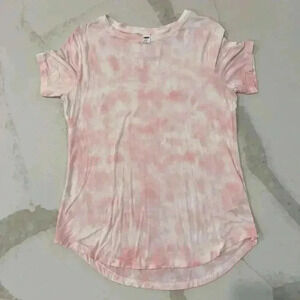 Old Navy Luxe Pink White Tie Dye Crewneck T Shirt Casual Loungewear Womens Small